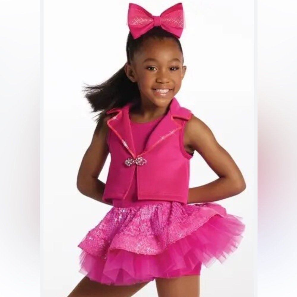 Weissman Bright Pink Sequin Tutu Dress with Vest and Bow
